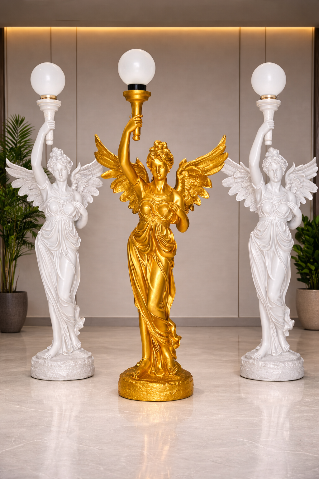 1.90 m Melek Heykeli Lambader | Fiberglas Dekoratif Aydınlatma – LOTUS Heykel İmalatı